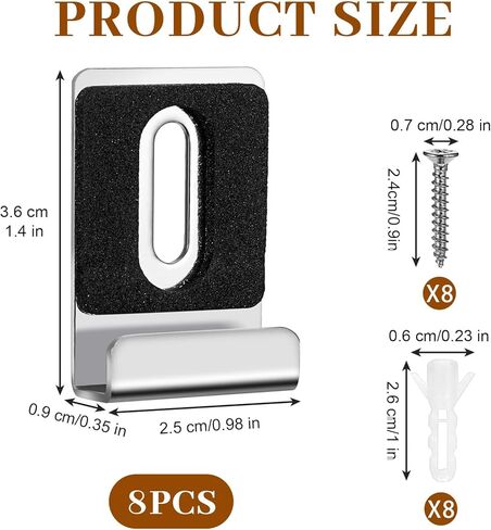 8PCS Mirror Mounting Clips with Screws Rubber Pads - J Type Heavy Duty Mirror Hanging Kit for Frameless Wall Mounting Tile Billboard Display in Kuwait