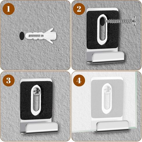 8PCS Mirror Mounting Clips with Screws Rubber Pads - J Type Heavy Duty Mirror Hanging Kit for Frameless Wall Mounting Tile Billboard Display in Kuwait