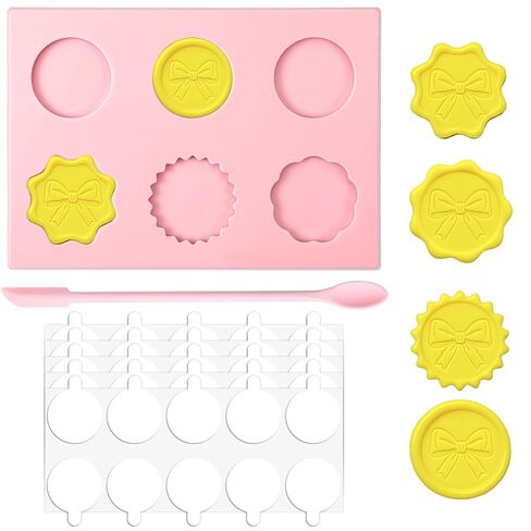 Wax Seal Mold Kit, 6-Cavity Wax Stamp Seal Mold for Making Envelopes and Invitation Letter, Waxs Stamp Molds, 50PCS Double Sided Adhesive Waxs Seals Stickers, Double-Ended Scraper in Saudi Arabia