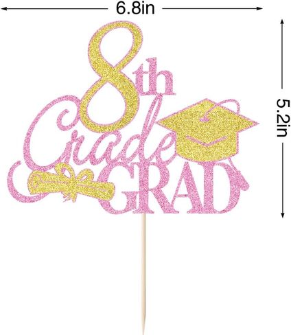 8th Grade Grad Cake Topper，Class Of 2026 Graduation Party Cake Decorations，Straight Outta 8th Grade Cake Topper，Boy Girl Kids Eighth Grade Graduation Party Decoration Supplies Pink in Saudi Arabia