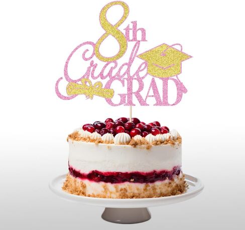 8th Grade Grad Cake Topper，Class Of 2026 Graduation Party Cake Decorations，Straight Outta 8th Grade Cake Topper，Boy Girl Kids Eighth Grade Graduation Party Decoration Supplies Pink in Saudi Arabia