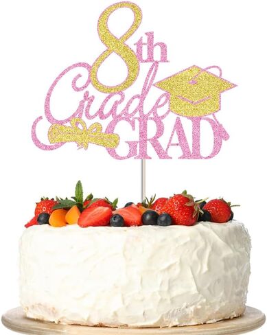 8th Grade Grad Cake Topper，Class Of 2026 Graduation Party Cake Decorations，Straight Outta 8th Grade Cake Topper，Boy Girl Kids Eighth Grade Graduation Party Decoration Supplies Pink in Saudi Arabia