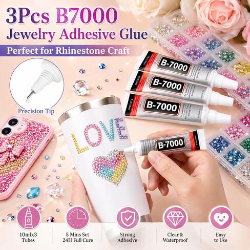 52000Pcs 40 Bedazzling Kit with Jelly Rhinestones, 3mm Flatback Resin Rhinestones with B7000 Glue, Nail bedazzler Gems, Rhinestone Kit for Crafts, Nail Art, Cloths and Shoe in Saudi Arabia