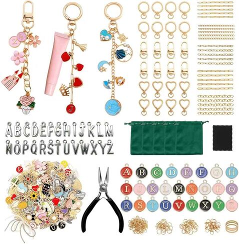 DIY Keychain Making Kit - 313 Pcs Lip Gloss Charms & Bag Charm Making Set with Alphabet Charms, Jewelry Pliers, Gold Chains | Charm Making Kit for Adults, Perfect Craft Gifts for Women,Mom&Best Friend in Saudi Arabia