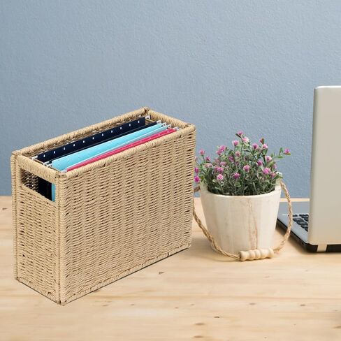 14.6 x 5.9 x 10.8 Inch Large Decorative File Box, Decorative File Baskets for Seagrass Hanging Organizers Portable Letter Size Document, Folder Filing Cabinet with Lid for Home Office Decor in Saudi Arabia