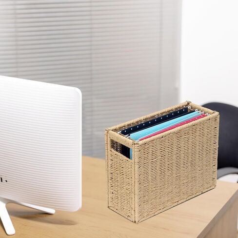 14.6 x 5.9 x 10.8 Inch Large Decorative File Box, Decorative File Baskets for Seagrass Hanging Organizers Portable Letter Size Document, Folder Filing Cabinet with Lid for Home Office Decor in Saudi Arabia