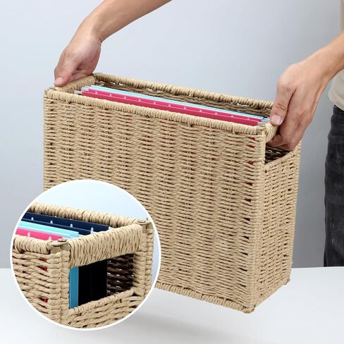 14.6 x 5.9 x 10.8 Inch Large Decorative File Box, Decorative File Baskets for Seagrass Hanging Organizers Portable Letter Size Document, Folder Filing Cabinet with Lid for Home Office Decor in Saudi Arabia