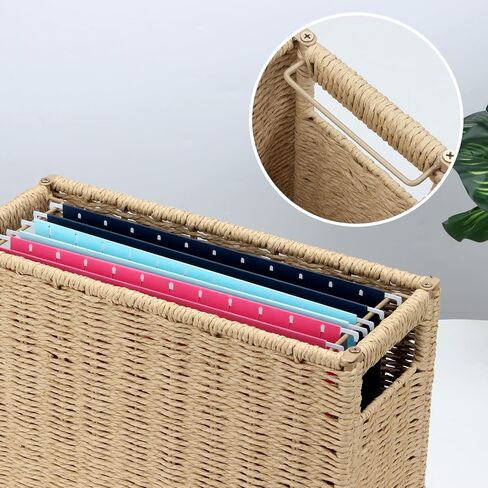 14.6 x 5.9 x 10.8 Inch Large Decorative File Box, Decorative File Baskets for Seagrass Hanging Organizers Portable Letter Size Document, Folder Filing Cabinet with Lid for Home Office Decor in Saudi Arabia