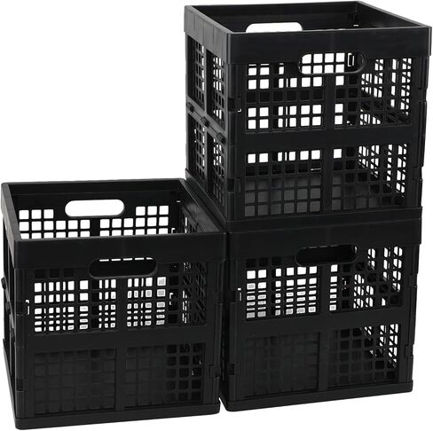 18 Quart Square Folding Milk Crate, 3 Pack Black Stackable Storage Crate, Plastic Basket for Organizing in Saudi Arabia