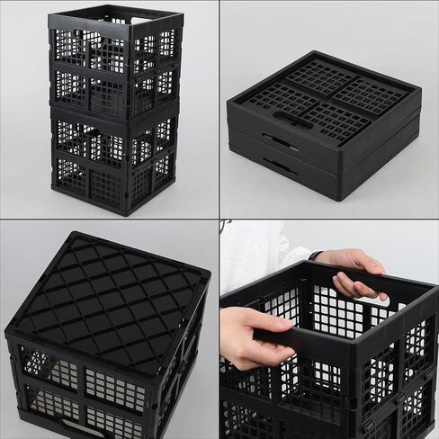 18 Quart Square Folding Milk Crate, 3 Pack Black Stackable Storage Crate, Plastic Basket for Organizing in Saudi Arabia