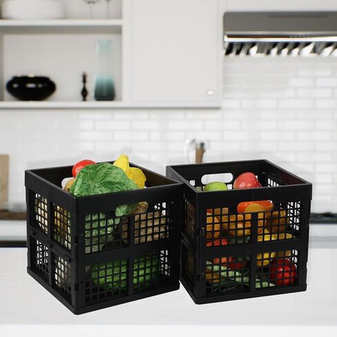 18 Quart Square Folding Milk Crate, 3 Pack Black Stackable Storage Crate, Plastic Basket for Organizing in Saudi Arabia