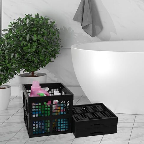 18 Quart Square Folding Milk Crate, 3 Pack Black Stackable Storage Crate, Plastic Basket for Organizing in Saudi Arabia