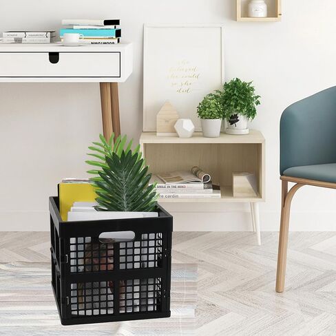 18 Quart Square Folding Milk Crate, 3 Pack Black Stackable Storage Crate, Plastic Basket for Organizing in Saudi Arabia