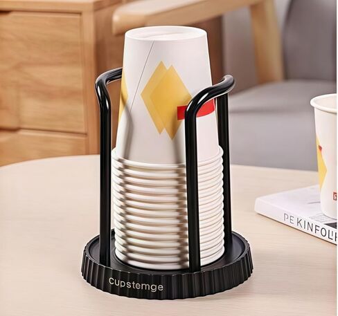 حامل أكواب سعة 5-12oz موفر للمساحة منظم رف توزيع سطح المكتب للتخزين في المنزل والمكتب والمقهى باللون الأسود in Kuwait