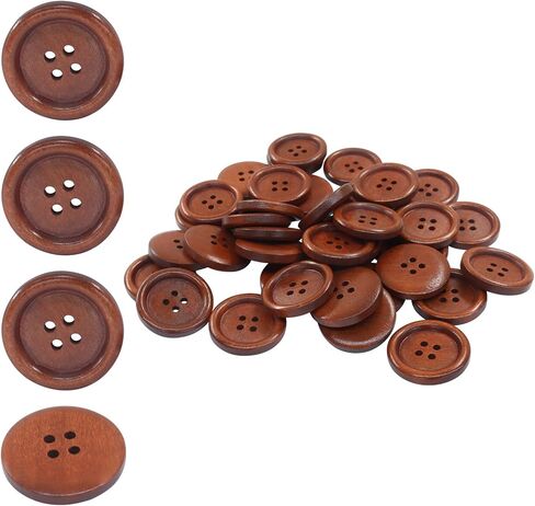 100Pcs 3/4 Inch (18mm) Wooden Buttons, 4 Holes Brown Round Buttons for Sewing/Clothes Accessories/DIY Crafts in Saudi Arabia