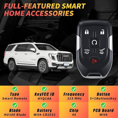 ABUDU مناسب لمفتاح GMC Yukon الذكي Fob 315MHz 46 رقاقة 5+1 أزرار SUV بدء وظيفة التحكم عن بعد FCC ID: HYQ1AA in Kuwait