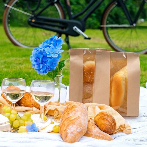 20 Pcs Bread Bags with Tin Tie Tab Lock, 9.8 * 4.7 * 2 Inches Brown Kraft Paper Bakery Bags with Window, Bread Loaf Packaging for Homemade Sourdough Baguette in Saudi Arabia
