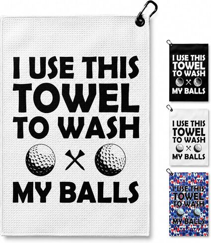 Funny Golf Towel “I Use This Towel to Clean My Balls" – Microfiber Cleaning Cloth with Clip for Golf Bags Clubs and Balls for Golf Enthusiasts and Gag Gifts (Off White) in Saudi Arabia