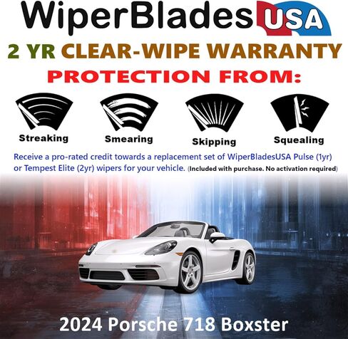 مجموعة شفرات ممسحة Beam مع ضمان لمدة عامين متوافقة مع Porsche 718 Boxster 2024 (مجموعة من 2) مساحات Tempest Elite in Kuwait