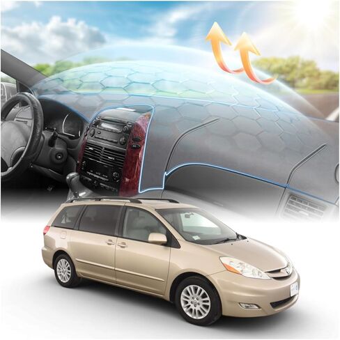غطاء لوحة القيادة باللون الرمادي من CARTIST لسيارة Toyota Sienna 2004-2010 ملحقات غطاء لوحة القيادة Premium مضاد للوهج وظل الشمس وغطاء لوحة سيارة Sienna غير قابل للانزلاق وواقٍ داخلي آمن للوسادة الهوائية in Kuwait