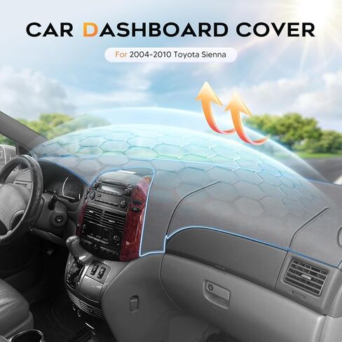 غطاء لوحة القيادة باللون الرمادي من CARTIST لسيارة Toyota Sienna 2004-2010 ملحقات غطاء لوحة القيادة Premium مضاد للوهج وظل الشمس وغطاء لوحة سيارة Sienna غير قابل للانزلاق وواقٍ داخلي آمن للوسادة الهوائية in Kuwait
