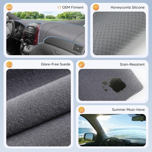 غطاء لوحة القيادة باللون الرمادي من CARTIST لسيارة Toyota Sienna 2004-2010 ملحقات غطاء لوحة القيادة Premium مضاد للوهج وظل الشمس وغطاء لوحة سيارة Sienna غير قابل للانزلاق وواقٍ داخلي آمن للوسادة الهوائية in Kuwait