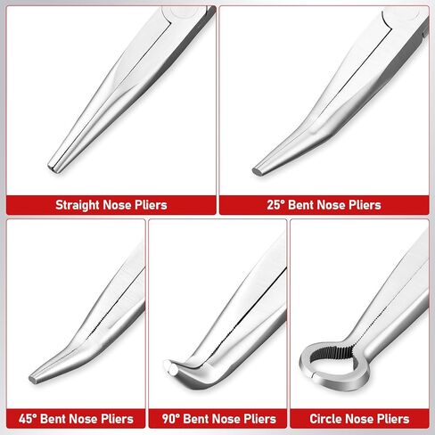 11 Inch 5Pcs Extra Long Needle Nose Pliers Set, Straight and 25°/45°/90°Bent, Circle Nose, Multi-Angle Tips for Tight Access, Long Nose Pliers for Narrow Spaces, Hard-to-Reach Areas, Precision Work in Saudi Arabia