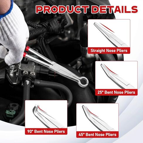 11 Inch 5Pcs Extra Long Needle Nose Pliers Set, Straight and 25°/45°/90°Bent, Circle Nose, Multi-Angle Tips for Tight Access, Long Nose Pliers for Narrow Spaces, Hard-to-Reach Areas, Precision Work in Saudi Arabia