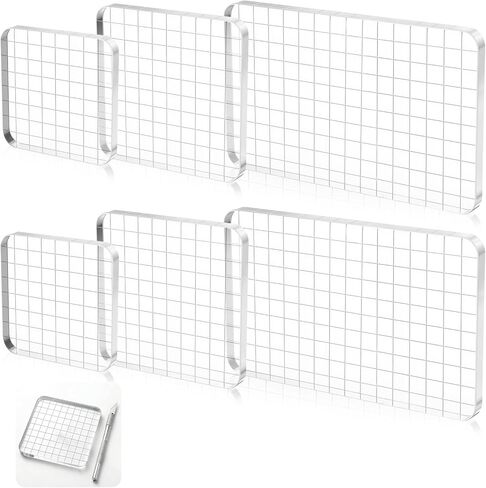 6 Pcs Large Thick Acrylic Stamping Blocks Set with Grids, 3 Sizes Clear Stamp Block for Card Making, Crafting, DIY Scrapbooking & Journaling - Non-Slip Crystal Stamp Base Tool for Silicone Stamps in Saudi Arabia