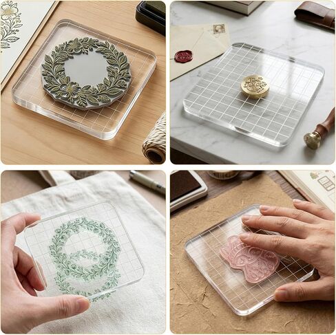 6 Pcs Large Thick Acrylic Stamping Blocks Set with Grids, 3 Sizes Clear Stamp Block for Card Making, Crafting, DIY Scrapbooking & Journaling - Non-Slip Crystal Stamp Base Tool for Silicone Stamps in Saudi Arabia