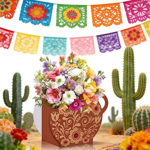 24PCS Cielito Lindo Party Decorations Baby Shower, Flower vases, centerpieces, Mexican-Style Paper Gift Boxes, Clay Pottery, Pentecost Table Decorations pots for Birthday Cinco De Mayo Fiesta in Saudi Arabia