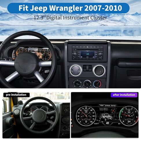 Digital Dash Instrument Cluster Display for Jeep Wrangler 2007-2010 Automotive Speedometers, 12.3 inch 2K IPS HD Resolution Plug&Play OTA Upgrade 2S Fast Boot Non-Destructive Installation in Saudi Arabia
