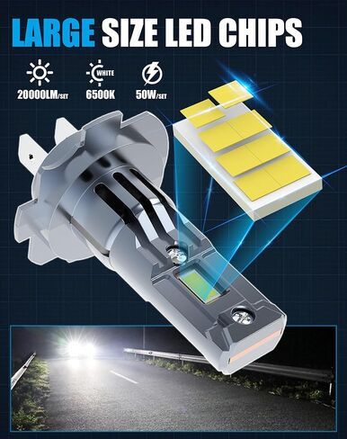 H7 and H7 LED Bulbs Combo Compatible with Volkswagen Tiguan 2018 2019 2020 2021 2022 2023 2024 High Beam and Low Beam, 20000Lm 50W 6500k Cold White Light, Pack of 4 in Saudi Arabia