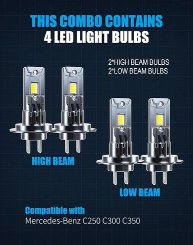 H7 and H7 LED Bulbs Combo Compatible with Volkswagen Tiguan 2018 2019 2020 2021 2022 2023 2024 High Beam and Low Beam, 20000Lm 50W 6500k Cold White Light, Pack of 4 in Saudi Arabia