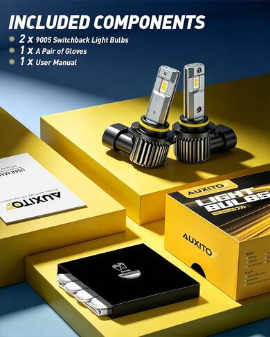 مصابيح الإضاءة الخلفية AUXITO 9005 HB3، 6500K أبيض بارد و3000K أصفر كهرماني 50000LM، استبدال مباشر 9005/HB3 مصابيح ضباب LED بدون مروحة، التوصيل والتشغيل، CANbus جاهز بدون وميض، حزمة من 2 in Kuwait
