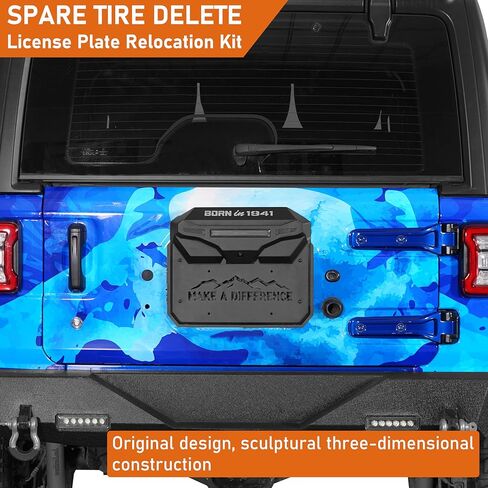 Hooke Road JL قطع الغيار لحذف لوحة الترخيص مع ضوء الفرامل الثالث لـ 2018-2026 Jeep Wrangler JL JLU، غطاء فتحة الباب الخلفي يحتفظ بكاميرا احتياطية OEM in Kuwait