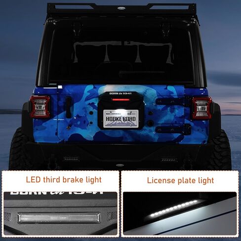 Hooke Road JL قطع الغيار لحذف لوحة الترخيص مع ضوء الفرامل الثالث لـ 2018-2026 Jeep Wrangler JL JLU، غطاء فتحة الباب الخلفي يحتفظ بكاميرا احتياطية OEM in Kuwait