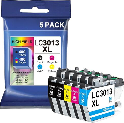 LC3013 Ink Cartridges BK/C/M/Y 5-Pack High Yield LC3013XL LC3013BK LC3011 LC3011BK Compatible for Brother Ink Cartridges LC 3013 Up to 400 Pages Work for MFC-J497DW MFC-J491DW MFC-J895DW MFC-J690DW in Saudi Arabia