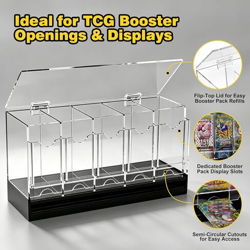 GGV 5-Slot Acrylic Booster Pack Dispenser, Black Base 200 Pack Capacity, Top Flip Lid, for Collection, Game Store & Card Show Display, includes 100 Count Card Sleeves in Saudi Arabia