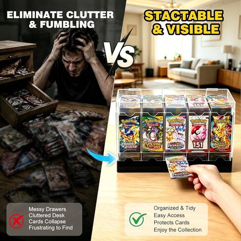 GGV 5-Slot Acrylic Booster Pack Dispenser, Black Base 200 Pack Capacity, Top Flip Lid, for Collection, Game Store & Card Show Display, includes 100 Count Card Sleeves in Saudi Arabia