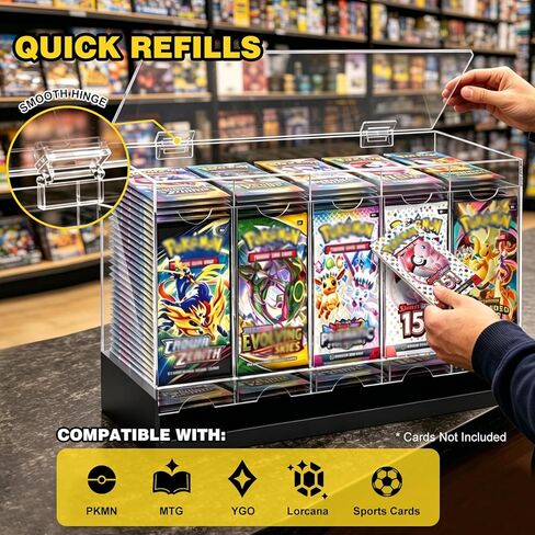 GGV 5-Slot Acrylic Booster Pack Dispenser, Black Base 200 Pack Capacity, Top Flip Lid, for Collection, Game Store & Card Show Display, includes 100 Count Card Sleeves in Saudi Arabia