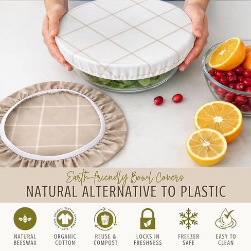 Reusable Bowl Covers for Bread Proofing (2 Lg) - Beeswax Bowl Covers Reusable, Sourdough Bowl Cover, Elastic Cotton Cloth Bowl Covers, Bread Cover for Rising, Bread Bowl Cover, Fabric Bowl Covers in Saudi Arabia