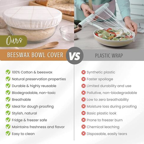 Reusable Bowl Covers for Bread Proofing (2 Lg) - Beeswax Bowl Covers Reusable, Sourdough Bowl Cover, Elastic Cotton Cloth Bowl Covers, Bread Cover for Rising, Bread Bowl Cover, Fabric Bowl Covers in Saudi Arabia