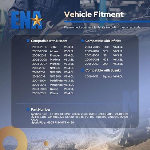مجموعة من 6 ملفات إشعال وقابس إيريديوم سبارك 3.5 V6 متوافق مع نيسان ألتيما ماكسيما باثفايندر فرونتير كويست إنفينيتي I35 G35 FX35 QX4 2002 2003 2004 2005 2006 2007 2008 يستبدل # UF349 in Kuwait