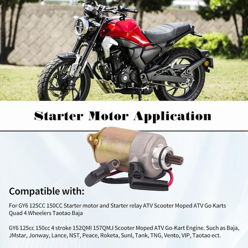 محرك بدء التشغيل متوافق مع محرك GY6 125cc 150cc 4 Stroke 152QMI 157QMJ Scooter Moped ATV Go-Kart مثل Baja، JMstar، Jonway، Lance، NST، Peace، Roketa، Sunl، Tank، TNG، Vento، VIP، Taotao in Kuwait