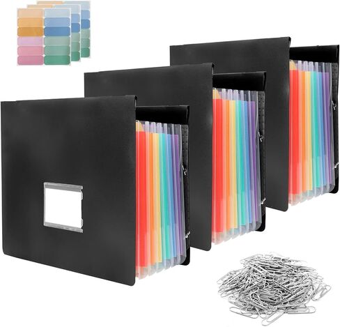 3 Packs Plastic Expanding Hanging File Folders with 3 Sheets Sticky Notes & 100 Paper Clips 7 Innovative Accordion Pockets, Large Capacity, Multi-Color Tabs for Filing Cabinet in Saudi Arabia