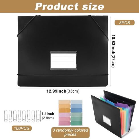 3 Packs Plastic Expanding Hanging File Folders with 3 Sheets Sticky Notes & 100 Paper Clips 7 Innovative Accordion Pockets, Large Capacity, Multi-Color Tabs for Filing Cabinet in Saudi Arabia