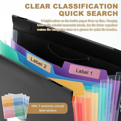 3 Packs Plastic Expanding Hanging File Folders with 3 Sheets Sticky Notes & 100 Paper Clips 7 Innovative Accordion Pockets, Large Capacity, Multi-Color Tabs for Filing Cabinet in Saudi Arabia