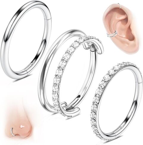 WYR 3PCS Titanium Cartilage Earring Nose Ring, Conch Piercing Jewelry Helix Earring Tragus Hoop for Women Rook Ear Stacks in Saudi Arabia