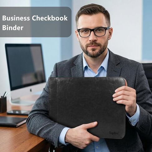 Toplive Zippered 7 Ring Business Checkbook Binder Extra-Large, 2Pack 7-Hole Pouch, 600 Checks Capacity, PU Leather Check Book Binder Cover with Multi-Pocket Design for Office & Business Use, Black in Saudi Arabia